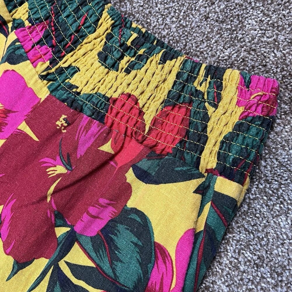 Tahari Women Wide Leg Linen Pants Medium Size Tropical Cropped Floral Pull On - Picture 11 of 13